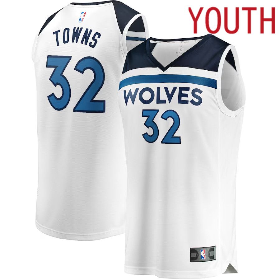 Youth Minnesota Timberwolves #32 Karl-Anthony Towns Fanatics Branded White Fast Break Replica Player NBA Jersey